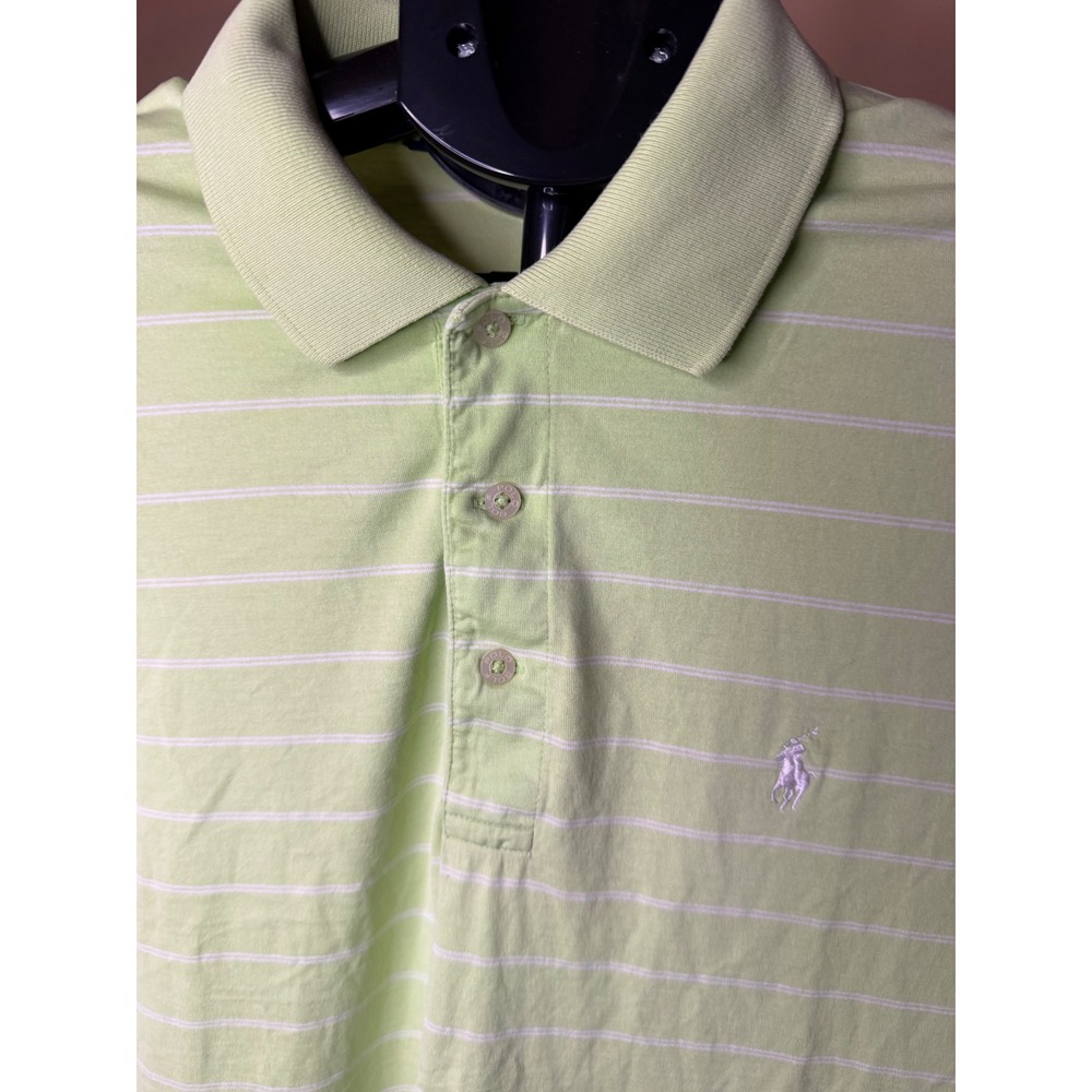 Polo Golf Ralph Lauren Mens Medium Pima Cotton Striped Polo Shirt Green PGA Logo - Picture 2 of 6